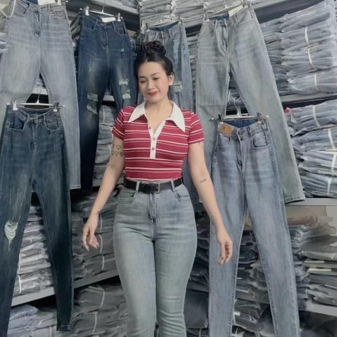 YẾN LINH SHOP BigSize Mã D025 :45-72kg Quần Jeans Nữ Ôm Lưng Cao 1 Nút Màu Dơ Bụi Bạc Túi KIêU Giãn Mềm Mịn Size 27-32 Siêu Hắc Dáng Basic Sang Chảnh