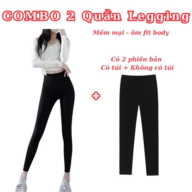 Combo 2 Quần legging dài nữ ôm body lưng cạp cao trẻ trung màu Đen Cotton Women Co giãn size S -2XL tập gym thể thao không lộ MU