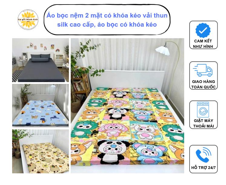 Áo bọc nệm 2 mặt có khóa kéo vải thun silk cao cấp, áo bọc có khóa kéo, đủ size (không kèm áo gối)
