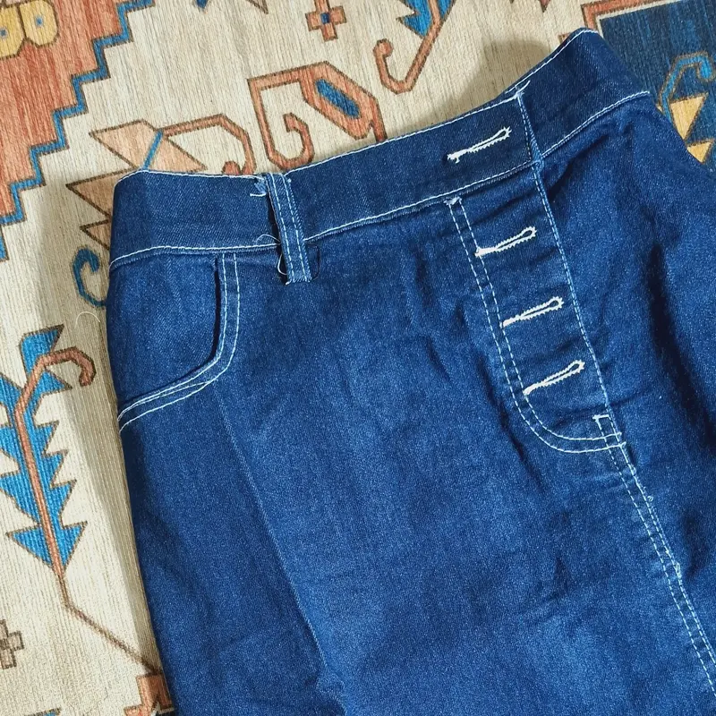 Rok Jeans Panjang Rebecca Highwaist untuk Wanita - Celana Dewasa Kancing 5