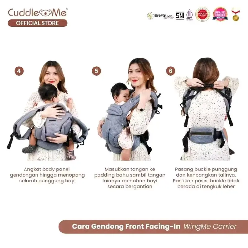Gendongan Bayi CUDDLEME WINGME Carrier Premium Gendongan Depan Newborn SSC M Shape Hipseat Adjustable 5 Posisi 4
