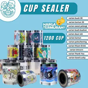 Kangaroo Packaging Plastik Roll LID Cup Sealer Press isi 1200 Tutup Segel Gelas Minum Tutup Minuman Seal Cup Polos Tutup Minuman Vacuum Variasi Motif