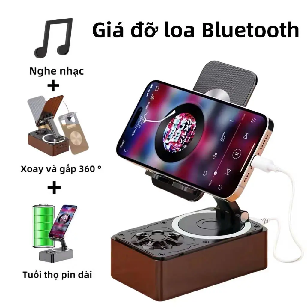 Loa bluetooth 3 trong 1 tích hợp sạc dự phòng giá đỡ điện thoại chống trượt có thể gập lại tiện lợi Điều chỉnh
