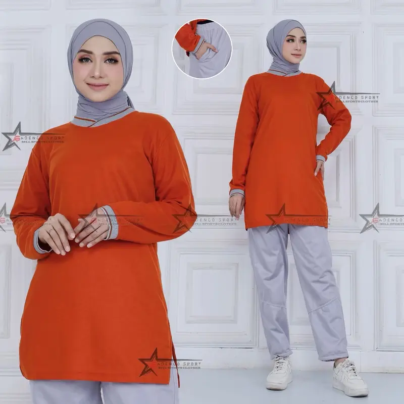 Setelan Baju Olahraga Senam Wanita Model Tunik Muslimah Bahan Lakos / Setelan Olahraga Wanita Muslimah Polos Celana Panjang Sport Atasan 2