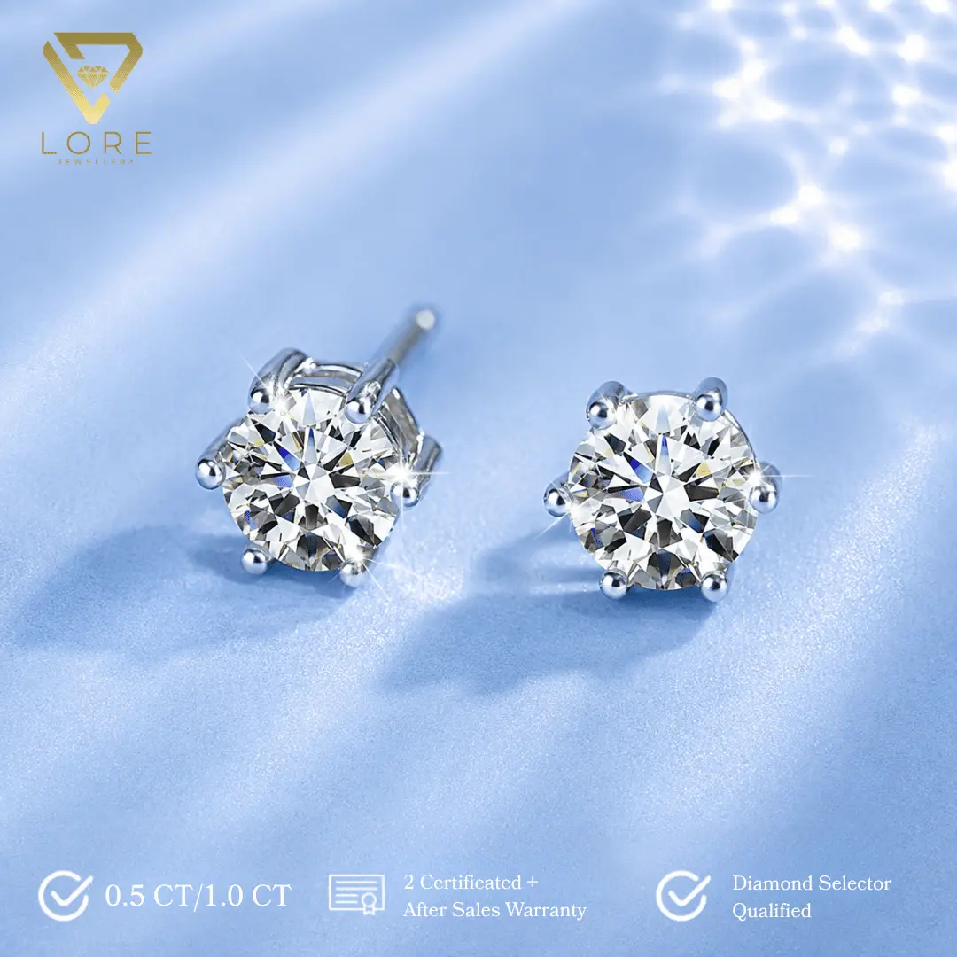 Lore Jewellery - Anting Moissanite Lapis Emas 18K  - Simply Elegant Moissanite Earrings 0.5 CT /  1.0 CT