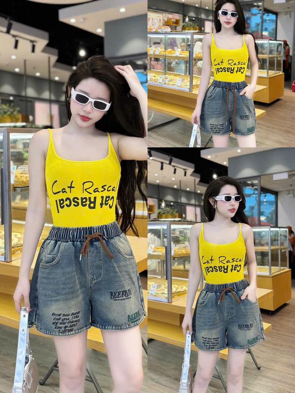 (HOT) Quần Short Nữ Đùi, In Chữ Hót Trend, Form rộng Cực Tôn Dáng, Cạp Chun Co dãn, Ống rộng Thoải mái, Chất Jeans Mềm Mịn-Mặc Đi Chơi, Đi Dạo Phố Đều Xinh-Size:40-78kg-JIMMY PA