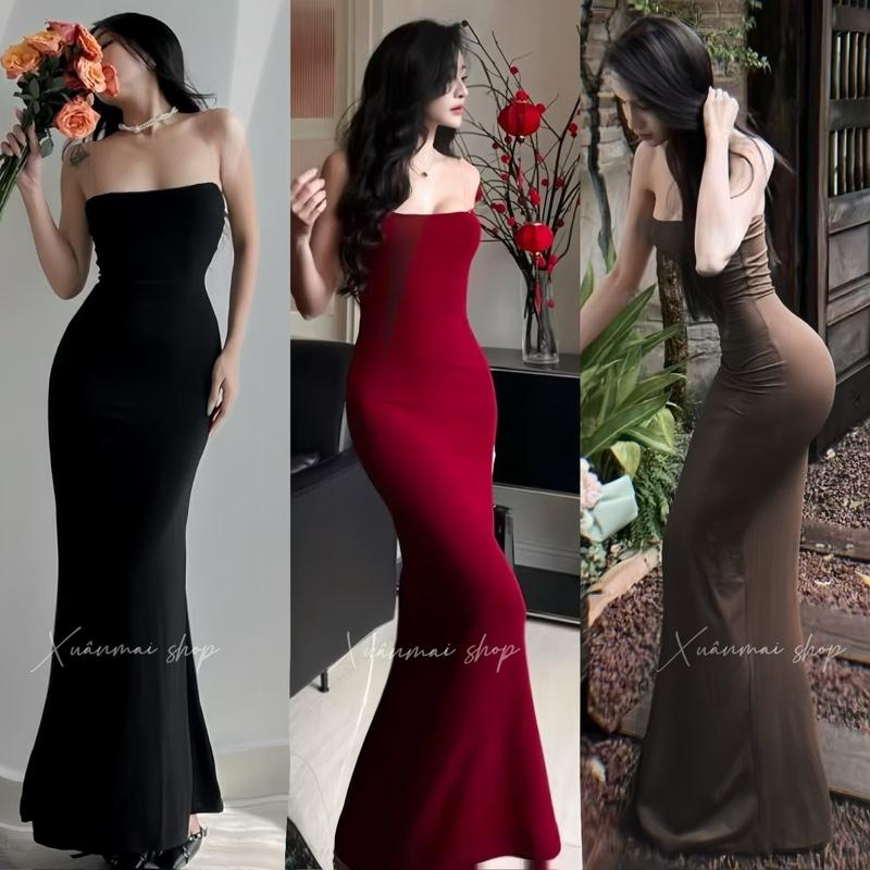 Đầm BODY CUP ĐUÔI CÁ DÀI TRƠN chất ladong co giãn Xuân Mai Shop