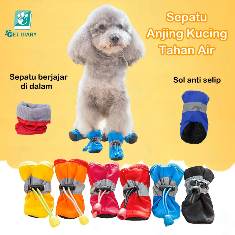 4Pcs/Set Sepatu Anjing Kucing Tahan Air Sepatu Bot Hewan Peliharaan Non-Slip Penutup Kaki Anjing Kain Oxford