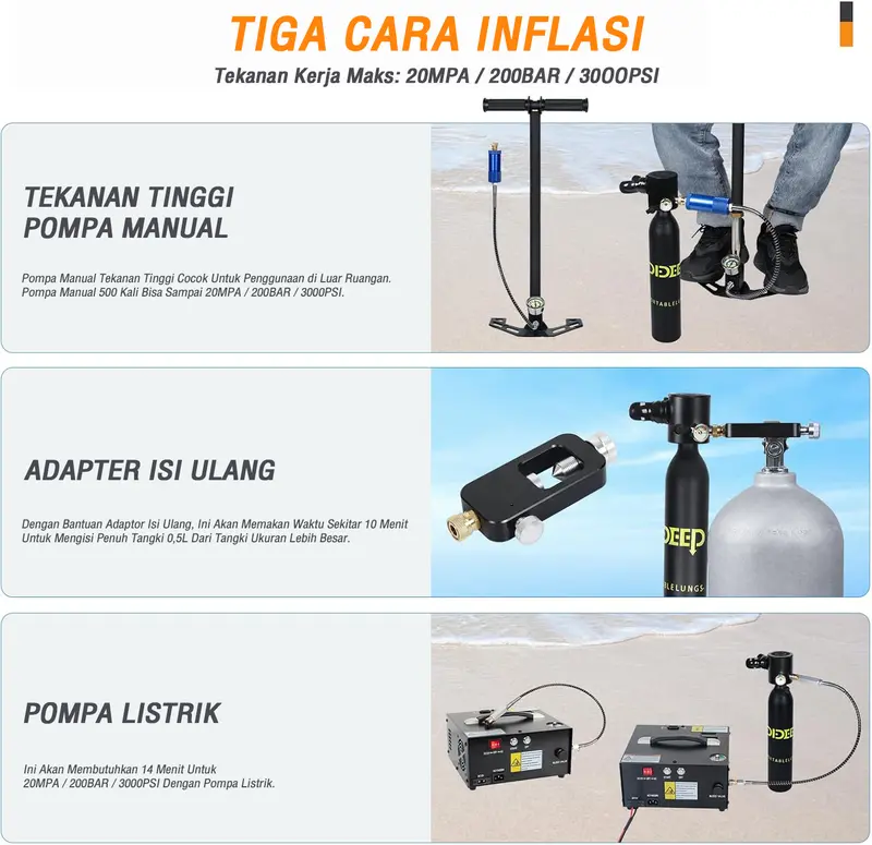 【Garansi Seumur Hidup Lokal】DIDEEP Pro snorkling selam dewasa Kapasitas 0,5L-1L tabung selam tangki paru-paru untuk menyelam scuba menyelam10-20 menit aksesoris selam tangki paru-paru mini portabel snorkle scuba diving mini  diving tank 7