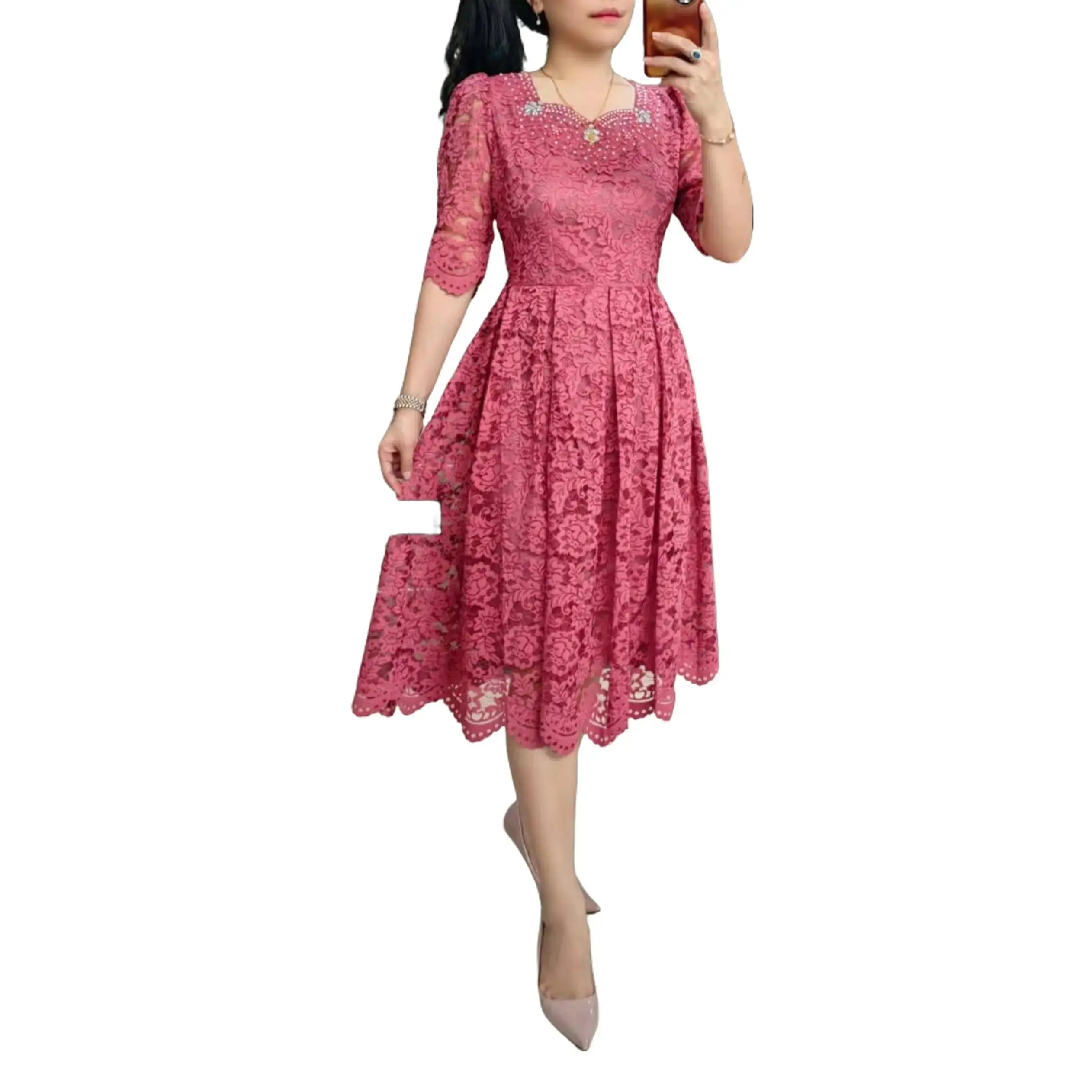 DIONS DRES BROKAT MUTIARA KALUNG/BAJU LONGDRES RENDA KONDANGAN