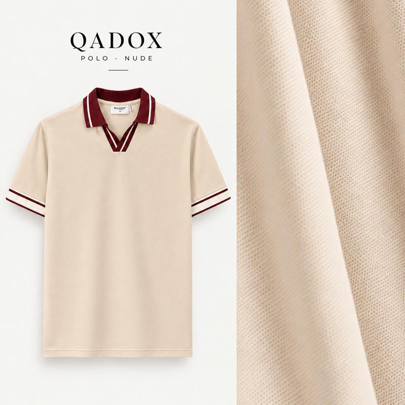Áo Polo Nam QADOX Cổ V Phối Viền Burgundy, Chất Vải Dày Thoáng Khí, Form Regular Fit