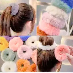 Ikat Rambut Bulu Scrunchie Karet Rambut Cempol Kecil Model Korean