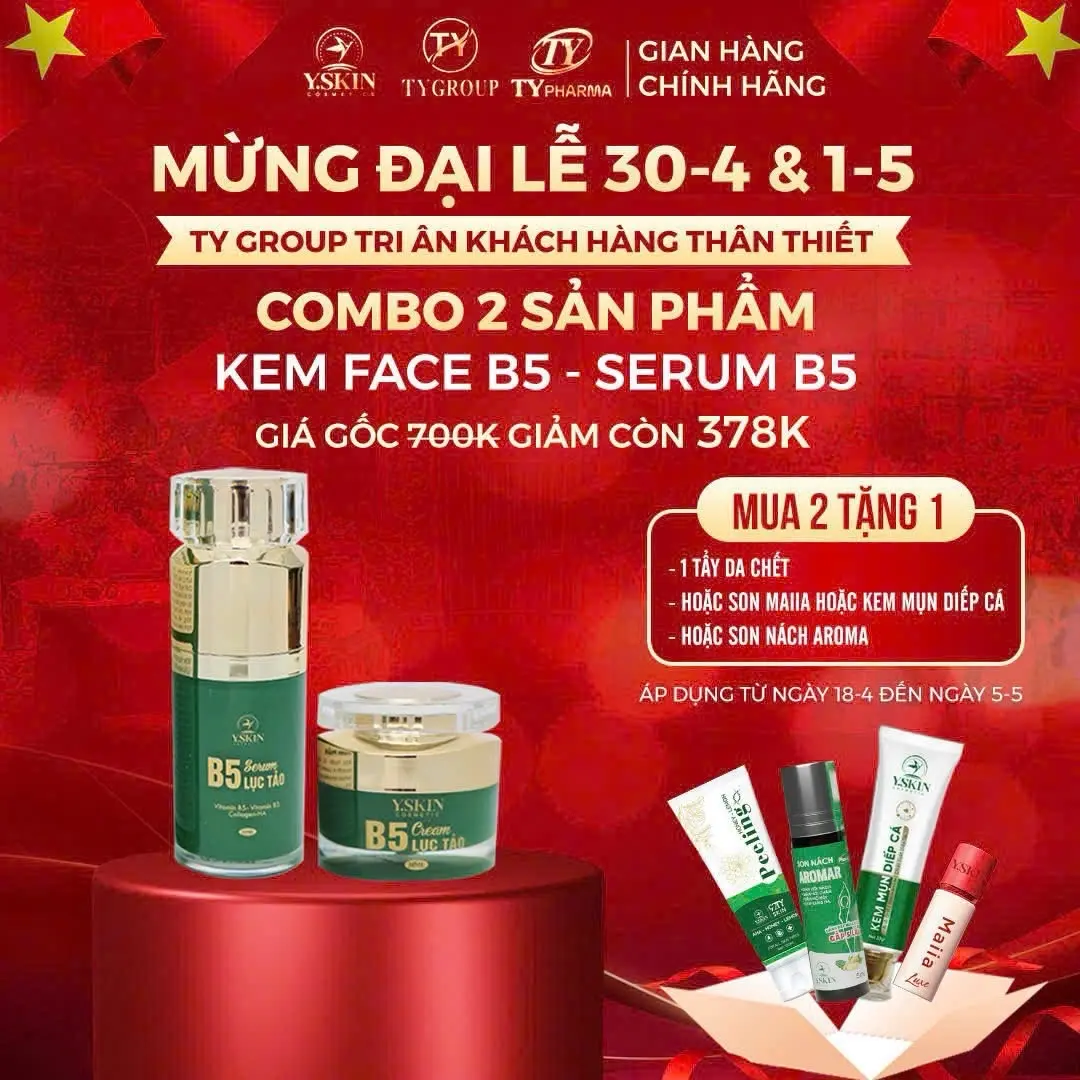 Bộ dưỡng da Yskin 2 sản phẩm Kem Face và seurm B5 lục tảo Serum Skincare  (Tặng son hoặc tẩy da chết hoặc kem mụn)