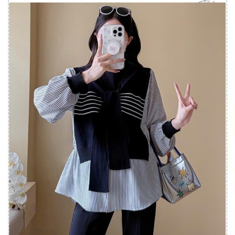  Áo Bầu Tăm Nhung Pha Sơ Mi + Khăn Phối | Áo Bầu Đẹp Sau Sinh Thanh Lịch Dễ Thương 