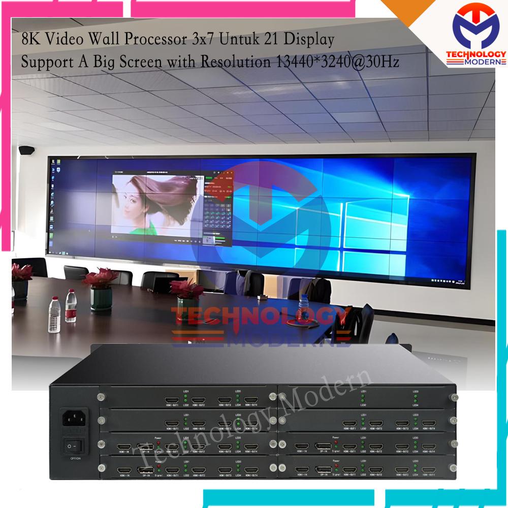8K Video Wall Controller/Processor 3x7 Untuk 21 Monitor Display (Menampilkan Gambar Besar) Resolusi 13440*3240@30Hz Gambar Normal/Tidak Gepeng