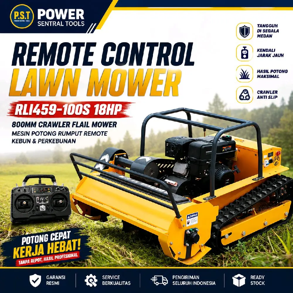 Remote Control Lawn Mower RLI459-100S 18HP 800mm Mesin Potong Rumput Crawler Flail