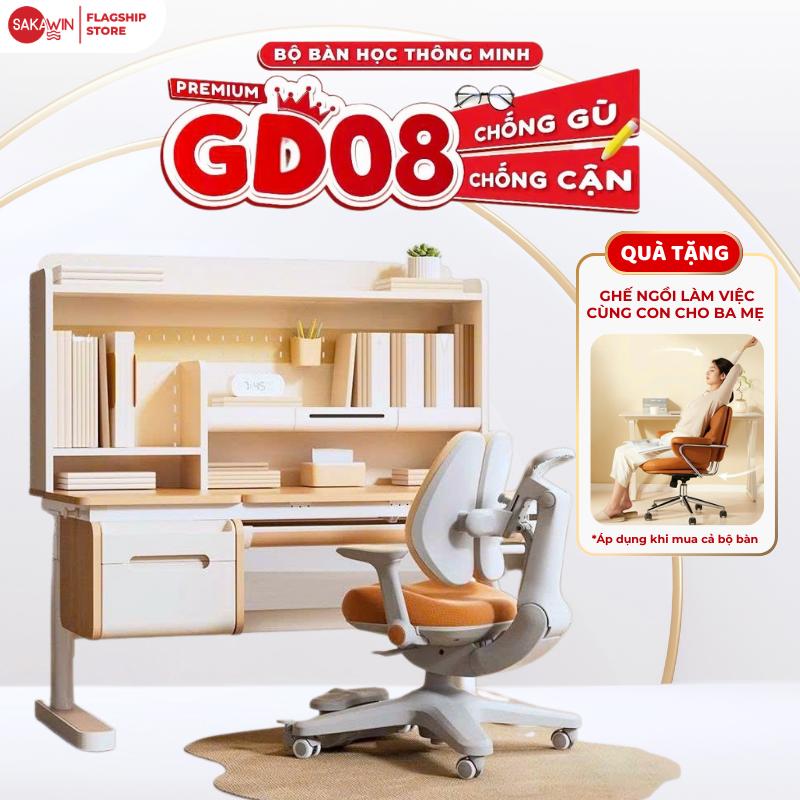 MẪU MỚI 2026 Bộ bàn học cho bé tiểu học cao cấp Sakawin Premium GD08 Bàn học sinh thông minh size 1m2