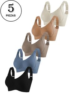 Conjunto de brasieres sin varillas para mujer, ropa interior cómoda y transpirable, suave, para uso diario, para todas las estaciones, de 3/4/5 piezas, brasieres para mujer