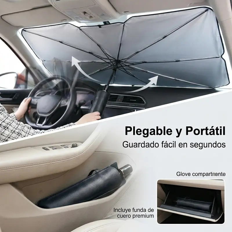Parasol protector para parabrisas delantero de automóvil, cortina solar retráctil para ventanas con efecto anti calor y protección contra rayos solares, accesorio práctico para vehículos que reduce la temperatura interior y protege el interior del coche en días de mucho sol - Foto 8