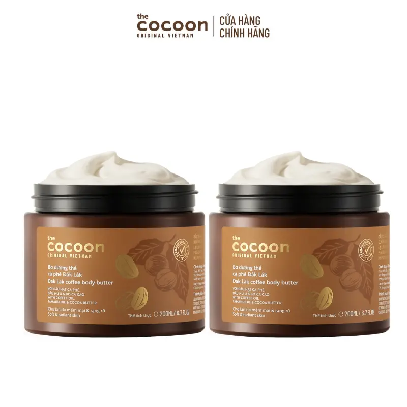 Ảnh đại diện COMBO 2 Bơ dưỡng thể cà phê Đắk Lắk Cocoon cho da mềm mịn & rạng rỡ 200ml