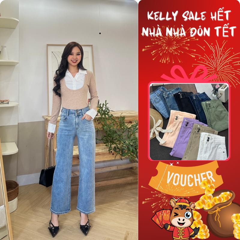 Quần Jeans Suông Dáng Dài siêu tôn dáng chất liệu cao cấp co giãn tốt Kelly Nguyễn - QJN003