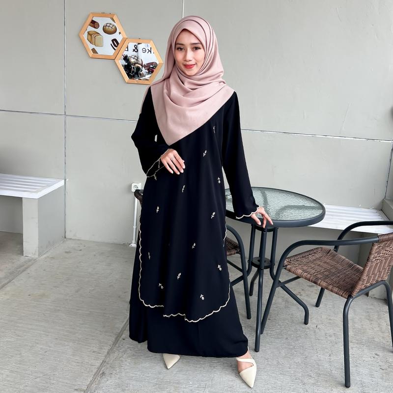 Product Introduction of GENDIS One Set Melayu Bordir kembang By Prettv Petals Setelan Muslim Wanita 2
