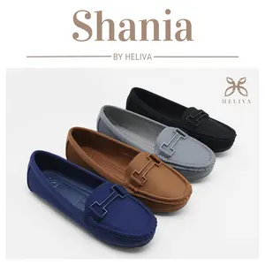 HELIVA SHANIA Loafers Moccasin Flat Shoes 1cm HV2253 Motif Polos Slip On Anti Licin Warna Black Blue Brown Green Ukuran Size 36 37 38 39 40 Fashion Korean Sepatu Perempuan Anak Remaja Cewek Wanita Pansus Pantopel Pantofel Guru PNS ASN Guru ASN Baru Kasual