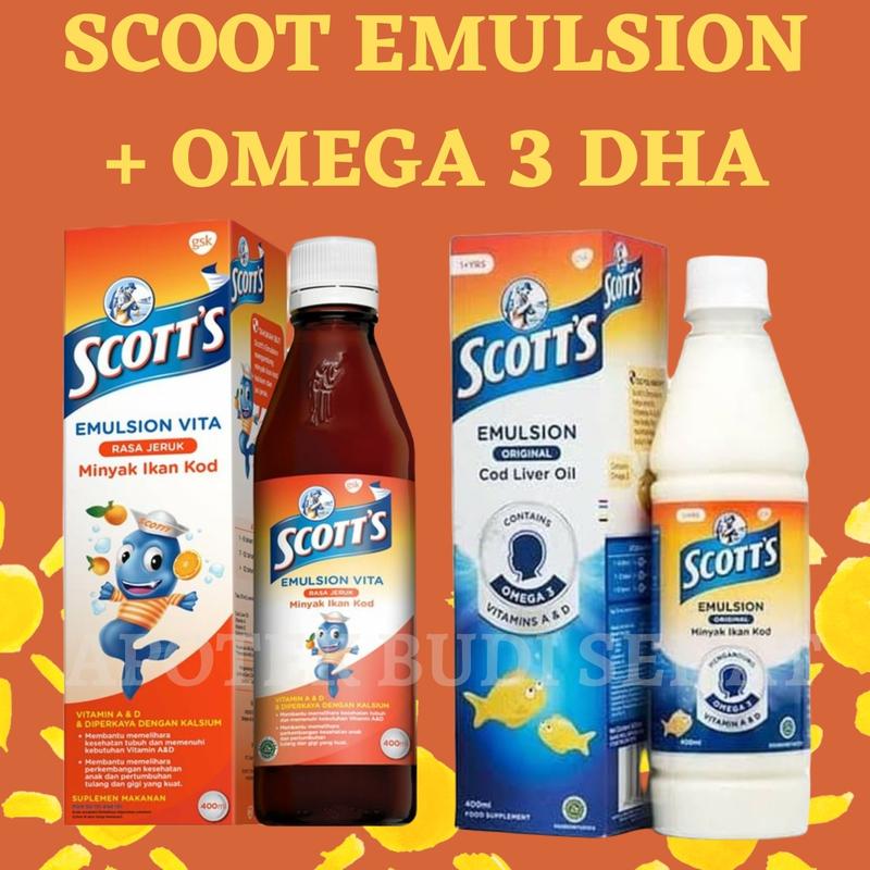 Scott emulsion Omega 3 DHA Scott's emulsion 200 mL Scott Putih Vitamin Anak Scott Scoot Minyak Ikan KOD Vitamin Omega 3 DHA Rasa ORIGINAL Vitamin Anak Scoot Emulsion Vitamin Scott Anak 6