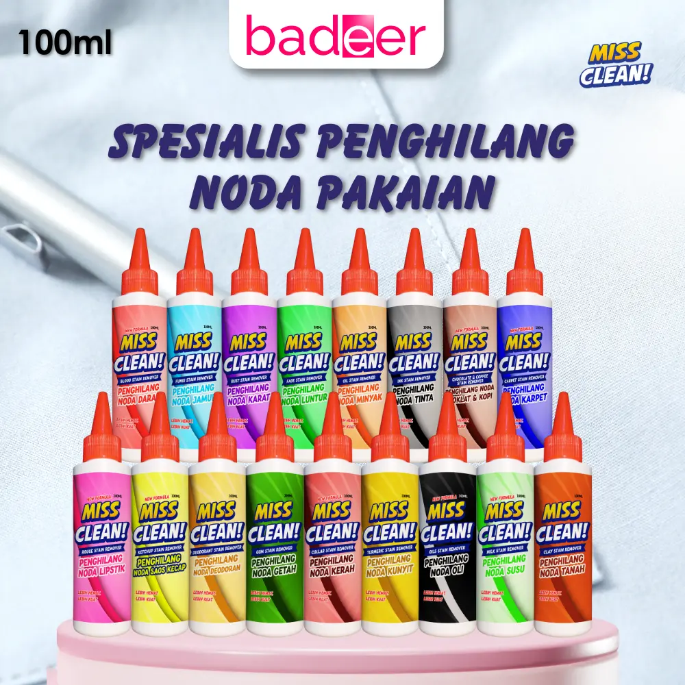 Penghilang Noda Miss Clean Cairan Pembersih Pakaian Khusus Jamur Tinta Karat Darah Serbaguna 100ml