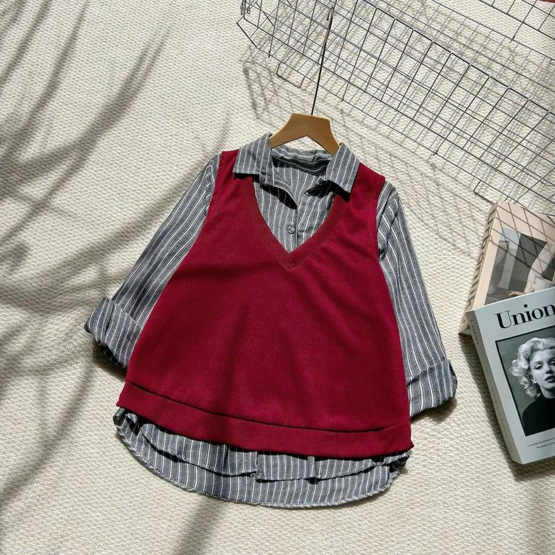  ÁO KIỂU ĐI CHƠI XINH BIGSIZE  CÓ LẺ SƠ MI GHI LÊ  bigsize nữ áo sơ mi tay dài kẻ sọc chất line phối ghi lê vải thun ruby mềm mịn co giãn - A328+A335 