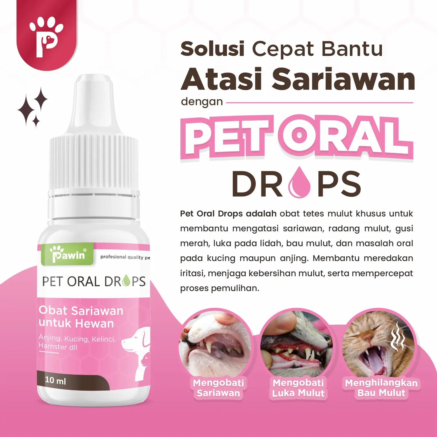 Obat Sariawan Radang Gusi Bau Mulut untuk Anjing Kucing Pawin Pet Oral Drops 10ml