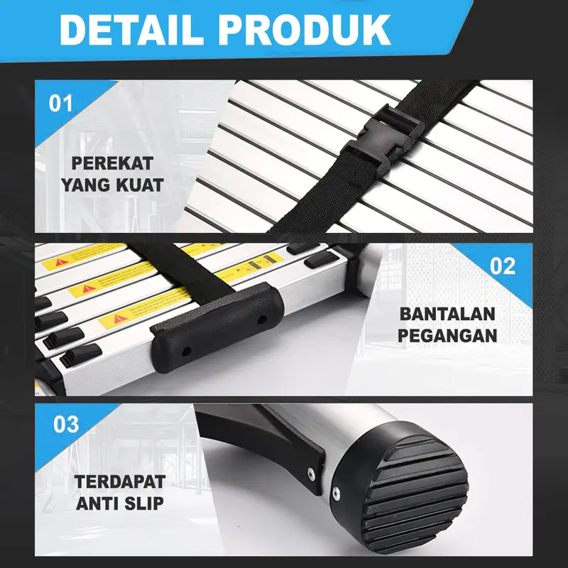 Tangga Lipat Teleskopik Bahan Aluminium Tinggi 410 cm / Anti Slip Kokoh & Tahan Lama / T3D1 4