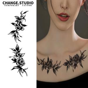 Hình xăm tạm thời, Thiết kế hoa đơn giản, có thể được áp dụng trên ngực hoặc lưng, kéo dài trong 15 ngày, không thấm nước, không sợ ma sát, với nhãn dán hình xăm