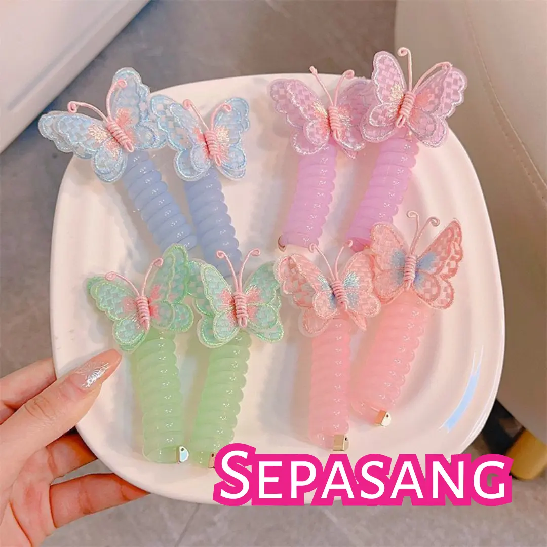Set Ikat Rambut Anak Spiral Kupu Kupu isi 2 Kabel Bergulir Butterfly Korea Aksesoris Fashion XXR AR06