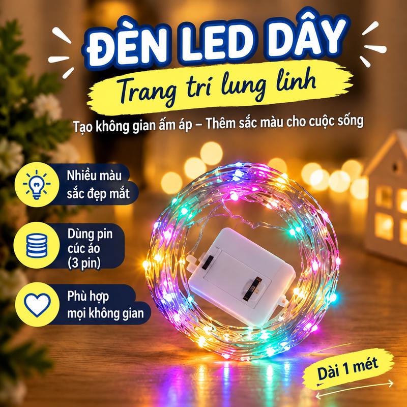 Đèn led, đèn nháy đom đóm nhiều màu chạy bằng pin trang trí bó hoa,phòng ngủ dài 1m
