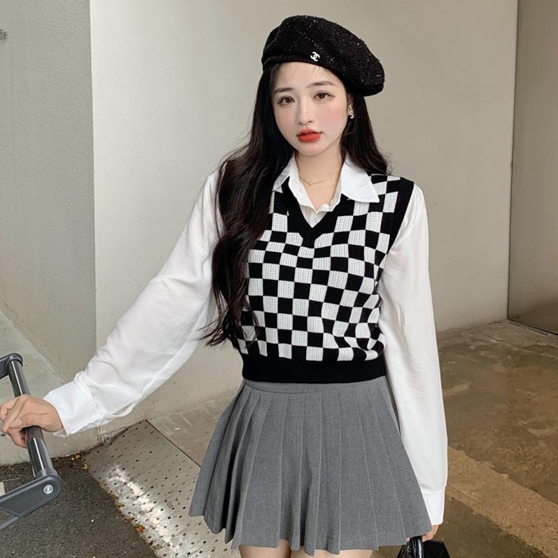 Áo Len Dệt Kim Nữ, Áo Vest Không Tay, Kẻ Sọc Dáng Rộng, Cổ Chữ V, Áo Chui Đầu Dệt Kim, Áo Ba Lỗ