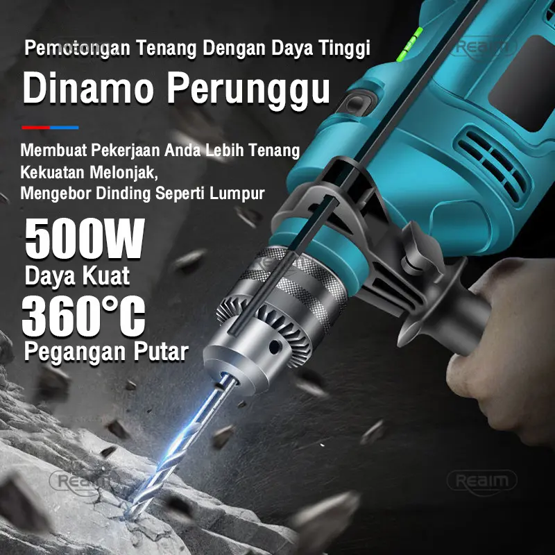 Reaim Mesin Bor Listrik 13mm Bolak Balik Electric Drill Bor Beton Kayu Besi Tembok Bor Listrik  Impact Drill Listrik impact bisa 3500rpm tembok beton bolak variable speed Impact drill Supplier Warranty Tanpa Garansi keramik 3 tahun bor listrik full set 2