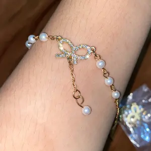 Gelang Pita Kupu Mutiara Berlian Liontin Wanita Fashion Korea Aksesoris KIARA JEWELRY Perempuan Ulang tahun