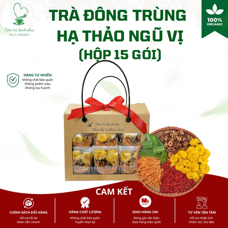 Trà Đông Trùng Ngũ Vị (Hộp 15) - Quà tặng 20-10, Chất Lượng Cao, Thơm Ngon, Bổ Dưỡng, Tea Nước Trà Chè Sen Hoa Sen Hạt Sen Tâm Sen Lá Sen