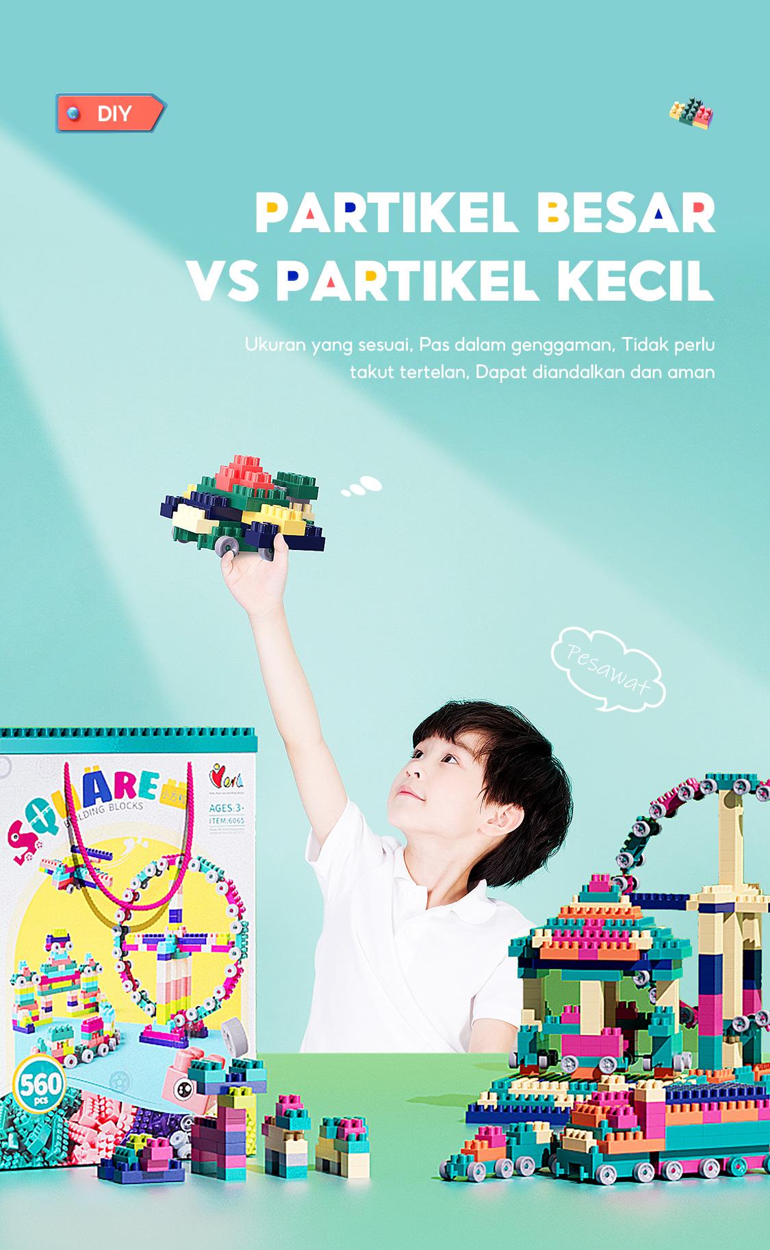 Oh!Some [COD] Mainan Brick Balok Susun Anak DIY 560 pcs Bahan ABS Kuat Tahan Lama Kotak Toys square  building