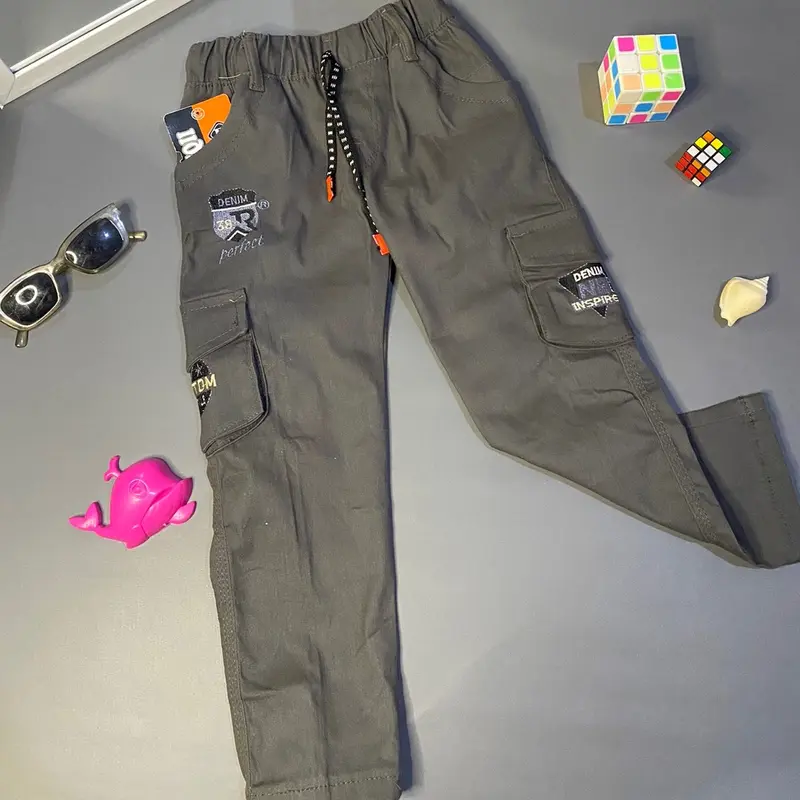 Celana Kargo Anak Cowok usia 4-15 Tahun / Celana Chinos Panjang Anak / Celana Anak Murah / Celana Chinos Cargo Anak Laki- Laki / Celana Jeans Anak Laki / Celana Jeans Panjang Anak Tali Pinggang /  Celana Panjang Anak Cowok Fashion Bordir Terbaru Abu-Abu 4