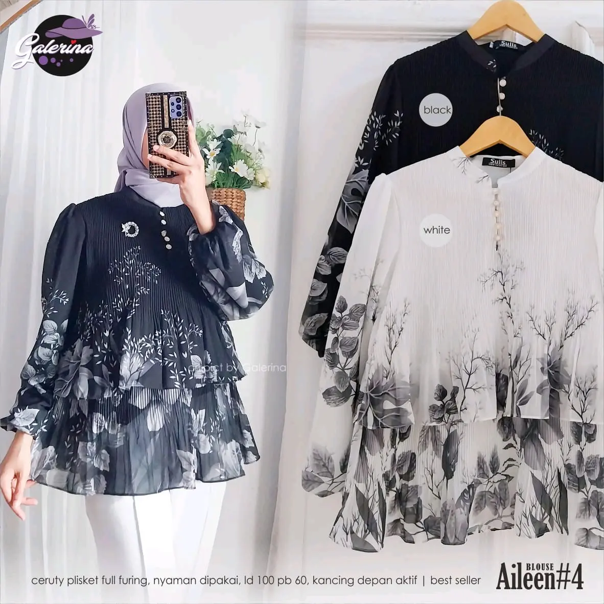 Aileen Blouse baju atasan wanita motif cantik dan anggun Panjang