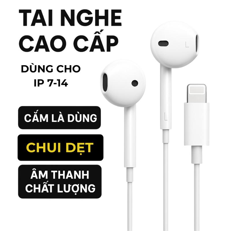 Tai nghe có dây chân dẹt dùng cho 7 8 X XSmax 11 12 13 14 nhét tai - Hàng chính hãng