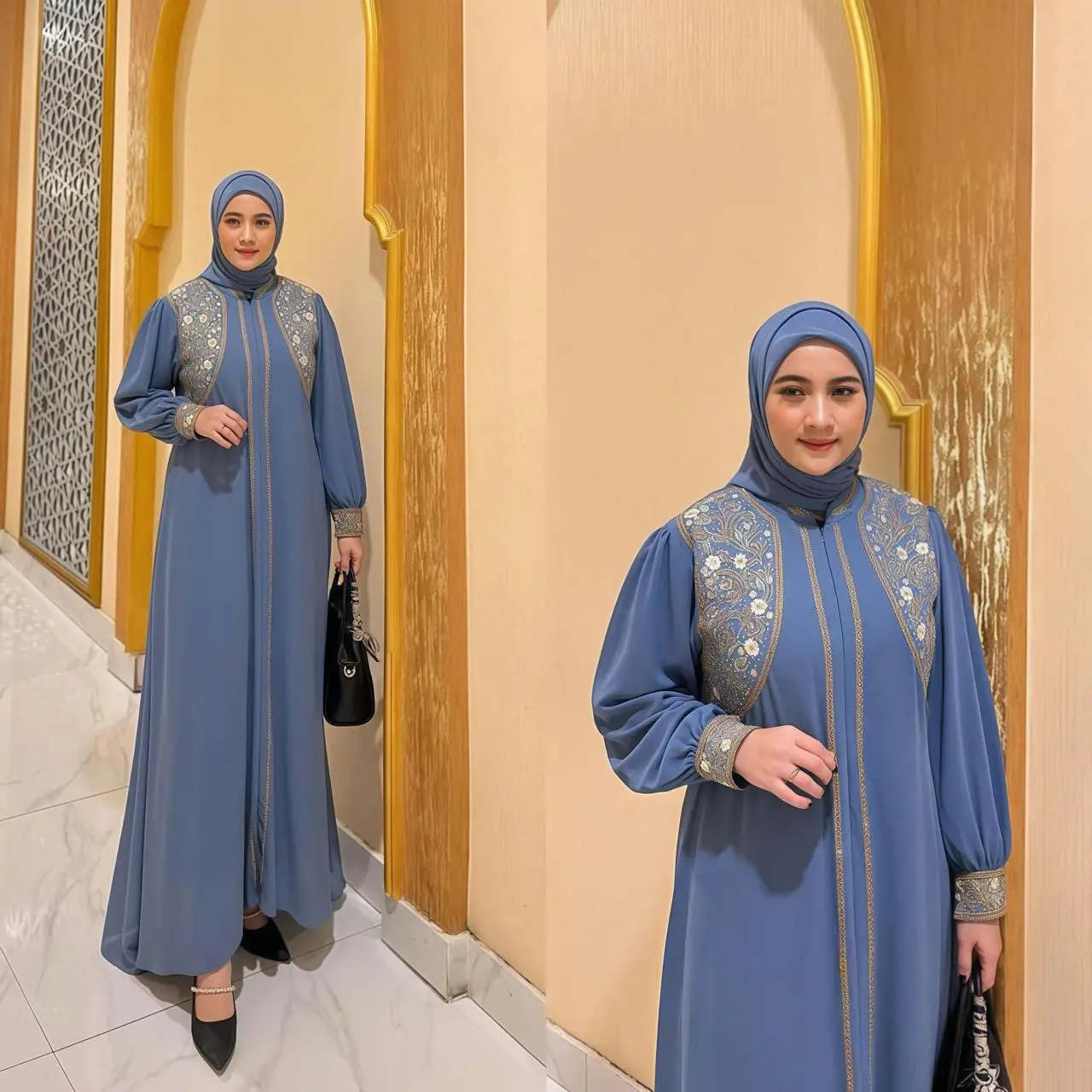Gamis Rabbani Bordir Set Hijab Mewah Terbaru Dress Pesta Wanita Muslim Kenian