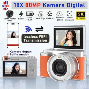 TEEKA [X7] 80MP 5K Selfie Kamera Digital Wifi Retro Kamera Video 5K Zoom Digital 18x dengan Koneksi WIFI Dukungan Selfie Hadiah Pemula Kamera Blogger【Dengan Kartu 64GB】