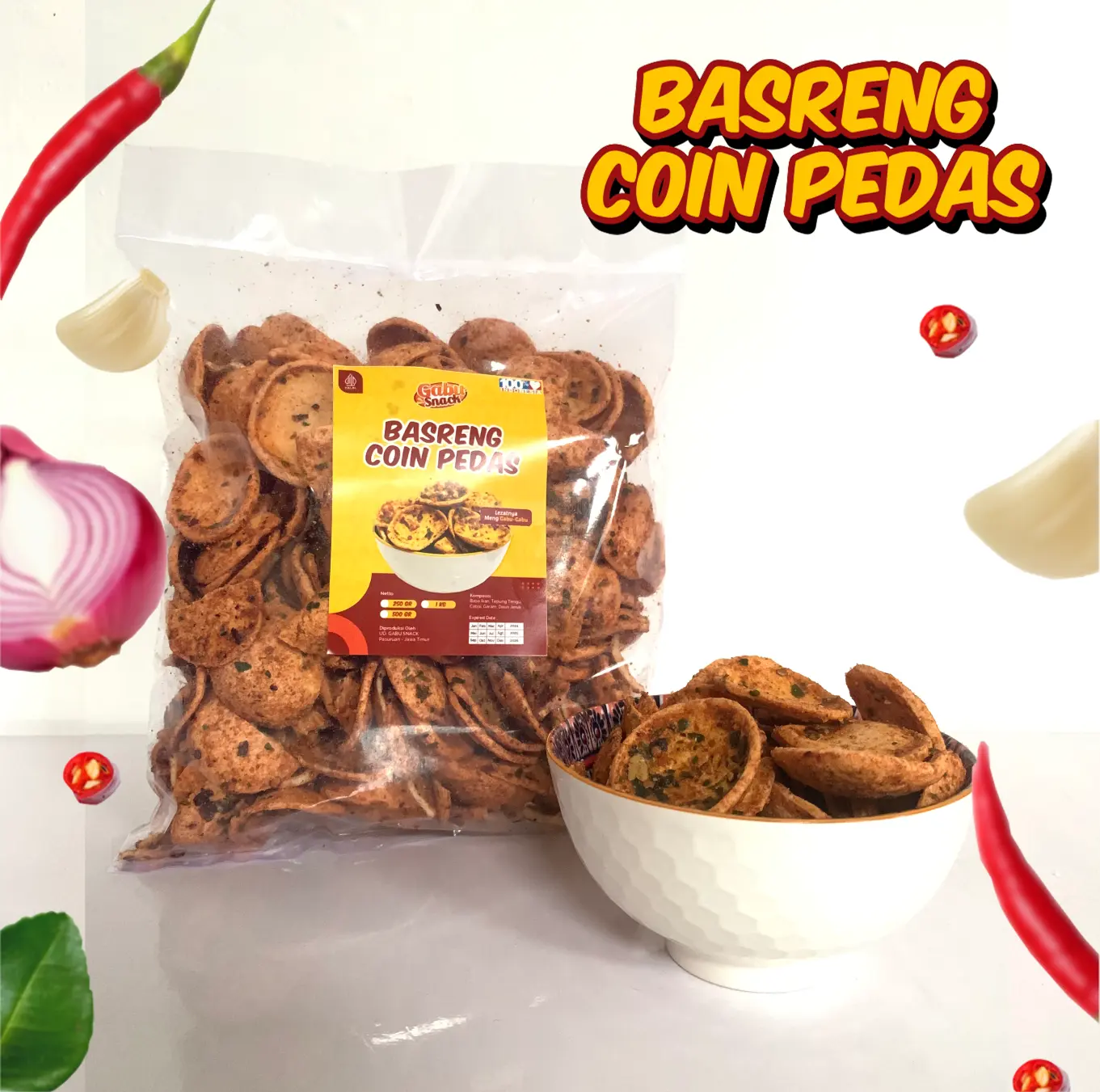 Basreng Coin Pedas Daun Jeruk / Bakso Goreng Pedas Gurih 500 gr Snack Kiloan Grosir Camilan dan Makanan Termurah