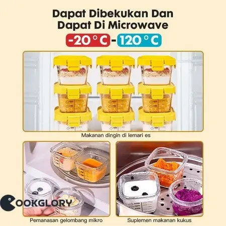 Cookglory 3 IN 1 Wadah Mpasi Bayi / Tempat Mpasi Kaca / Baby Glass Food Container Set 4