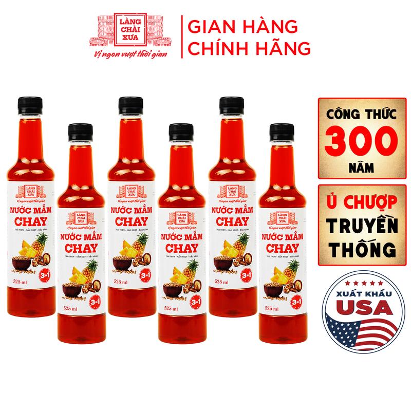 Thùng 6 chai Nước mắm chay 3 trong 1 Làng Chài Xưa 525ml trái thơm nấm ngọt đậu nành 300 năm truyền thống