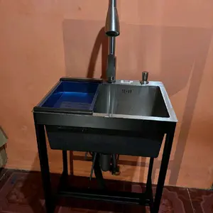 Wastafel Stainless Steel dengan Stand Hitam Cocok untuk Dapur dan Kamar Mandi