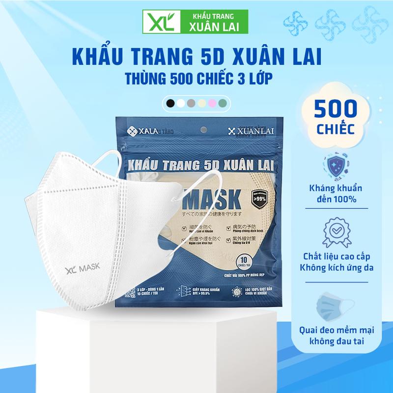 Thùng 500 cái khẩu trang 5D XL Mask 3 lớp kháng khuẩn chông bụi mịn